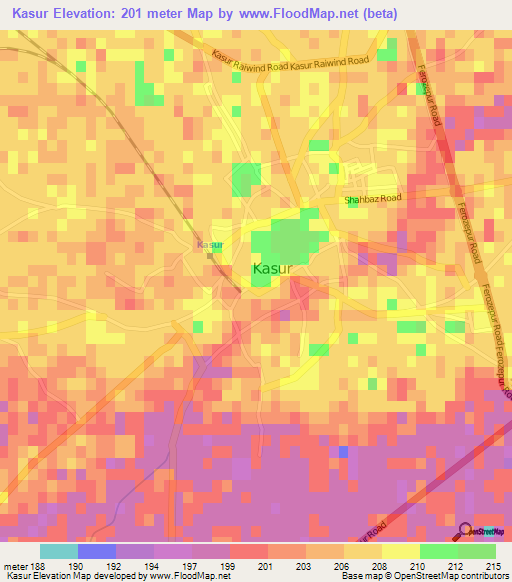 Kasur,Pakistan Elevation Map