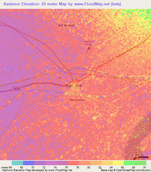 Kashmor,Pakistan Elevation Map