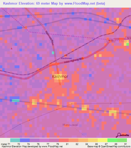 Kashmor,Pakistan Elevation Map