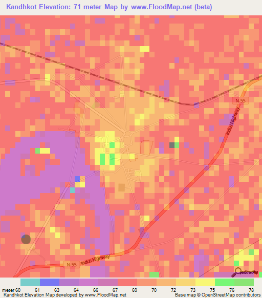 Kandhkot,Pakistan Elevation Map