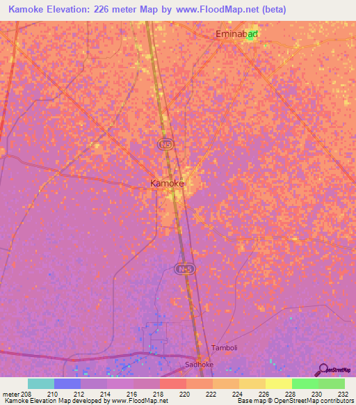 Kamoke,Pakistan Elevation Map