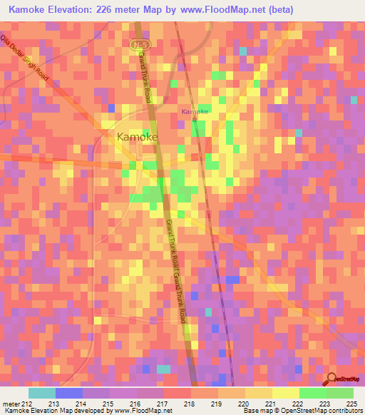 Kamoke,Pakistan Elevation Map