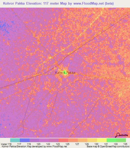 Kohror Pakka,Pakistan Elevation Map