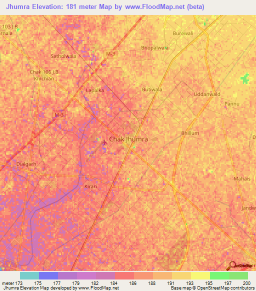 Jhumra,Pakistan Elevation Map