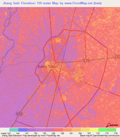 Jhang Sadr,Pakistan Elevation Map