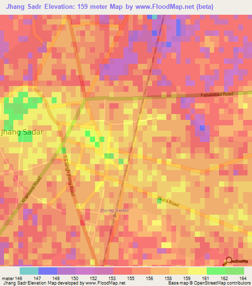 Jhang Sadr,Pakistan Elevation Map