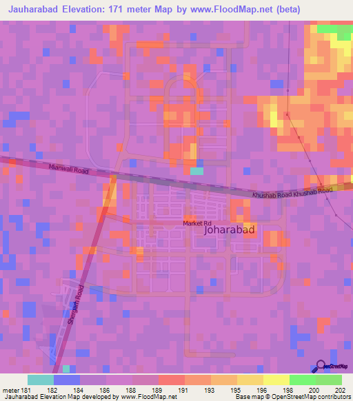 Jauharabad,Pakistan Elevation Map