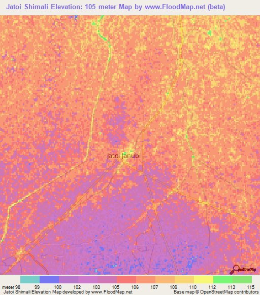 Jatoi Shimali,Pakistan Elevation Map