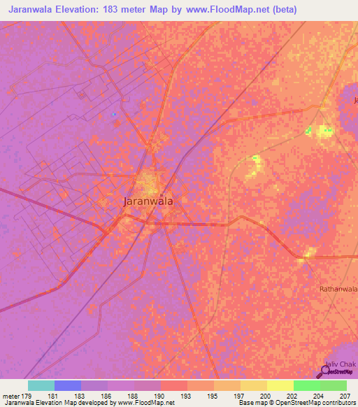 Jaranwala,Pakistan Elevation Map