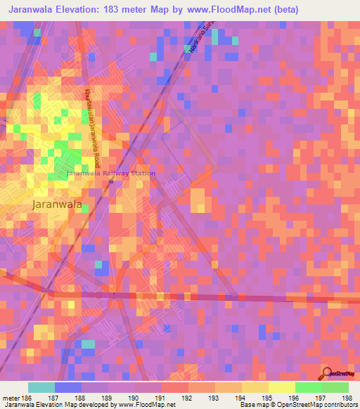 Jaranwala,Pakistan Elevation Map