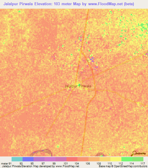 Jalalpur Pirwala,Pakistan Elevation Map