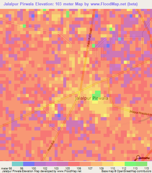 Jalalpur Pirwala,Pakistan Elevation Map