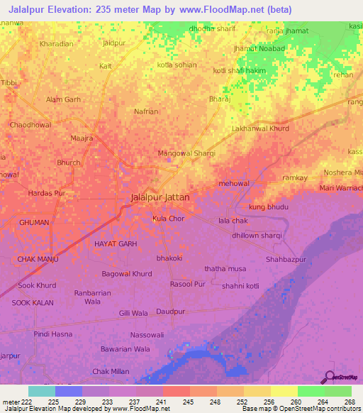 Jalalpur,Pakistan Elevation Map