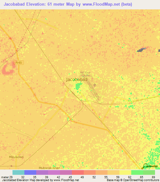 Jacobabad,Pakistan Elevation Map