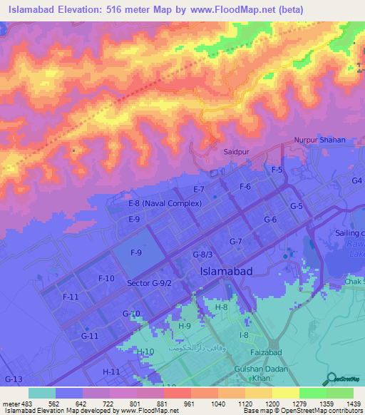 Islamabad,Pakistan Elevation Map