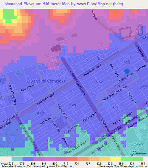 Islamabad,Pakistan Elevation Map