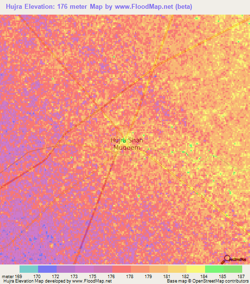 Hujra,Pakistan Elevation Map