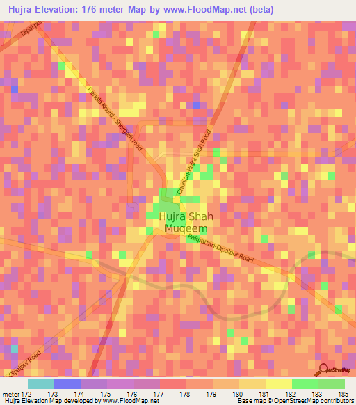 Hujra,Pakistan Elevation Map