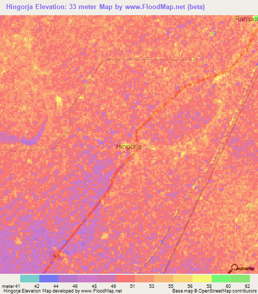 Hingorja,Pakistan Elevation Map