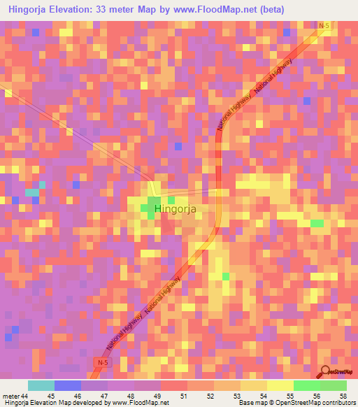 Hingorja,Pakistan Elevation Map