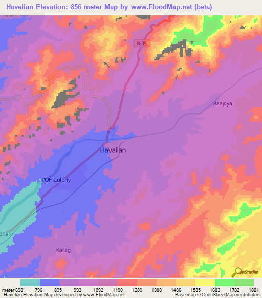 Havelian,Pakistan Elevation Map