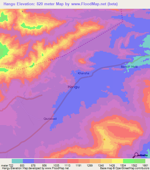 Hangu,Pakistan Elevation Map