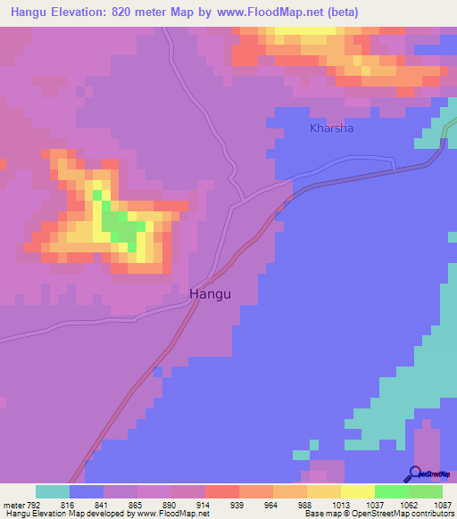 Hangu,Pakistan Elevation Map