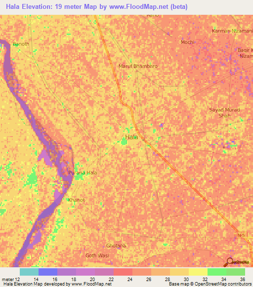 Hala,Pakistan Elevation Map