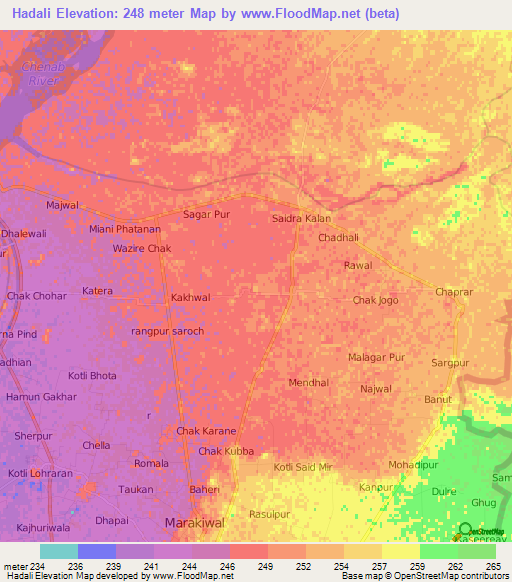 Hadali,Pakistan Elevation Map