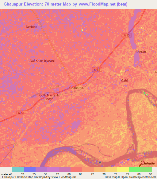 Ghauspur,Pakistan Elevation Map