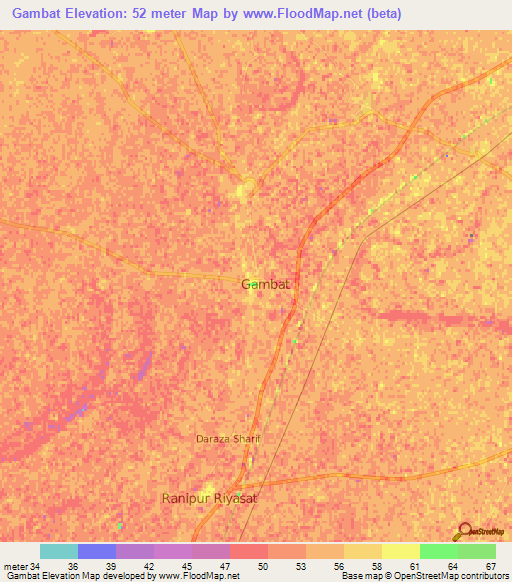 Gambat,Pakistan Elevation Map