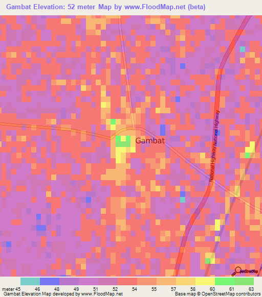 Gambat,Pakistan Elevation Map