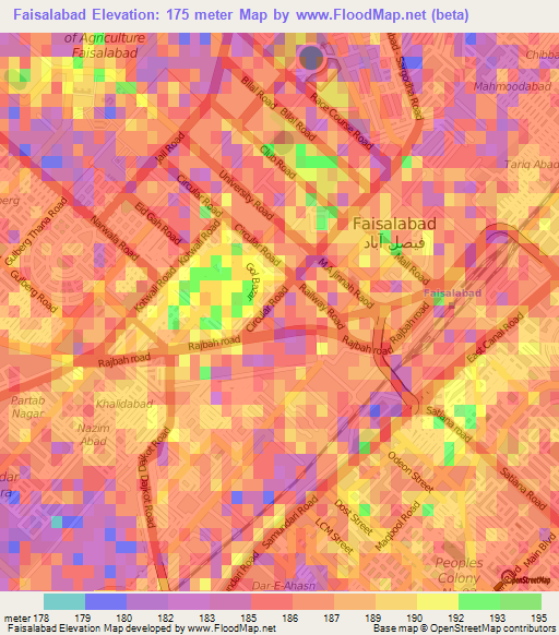 Faisalabad,Pakistan Elevation Map