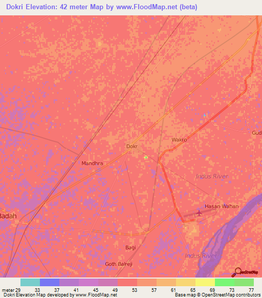 Dokri,Pakistan Elevation Map