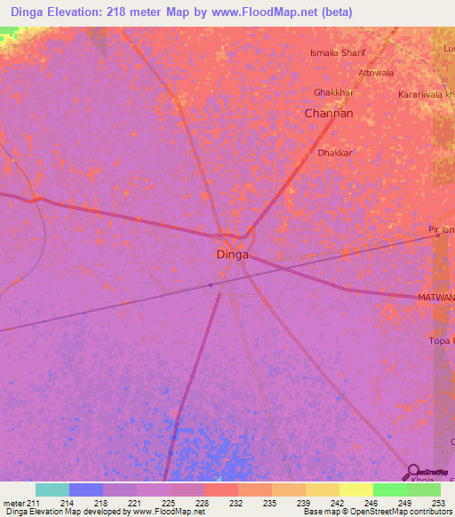 Dinga,Pakistan Elevation Map