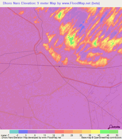 Dhoro Naro,Pakistan Elevation Map