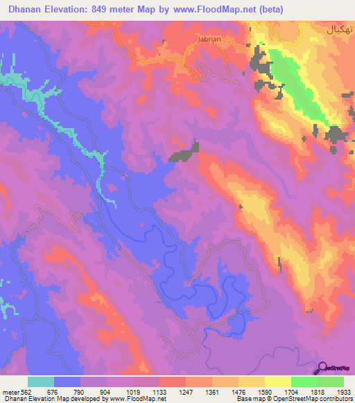 Dhanan,Pakistan Elevation Map