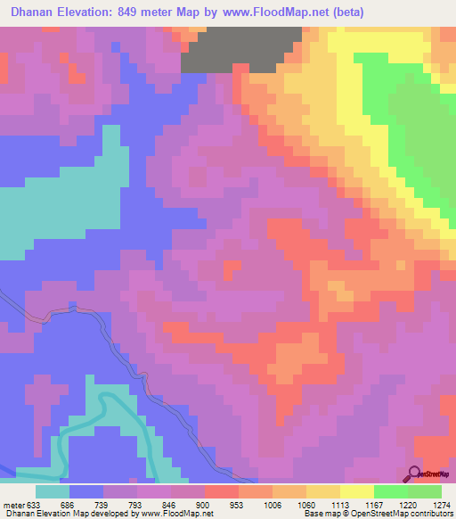 Dhanan,Pakistan Elevation Map