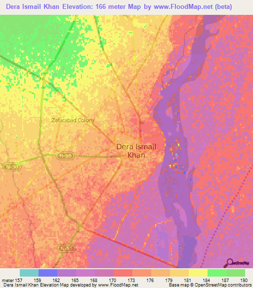 Dera Ismail Khan,Pakistan Elevation Map