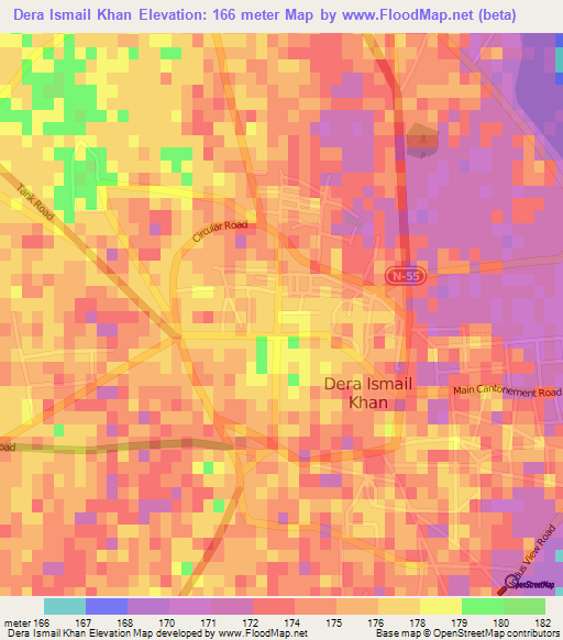 Dera Ismail Khan,Pakistan Elevation Map