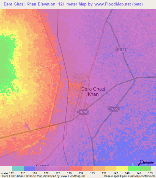 Dera Ghazi Khan,Pakistan Elevation Map