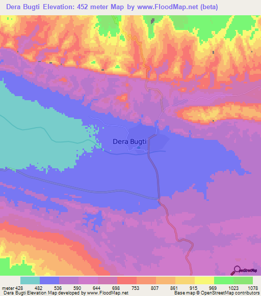 Dera Bugti,Pakistan Elevation Map