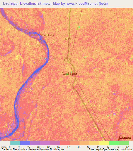 Daulatpur,Pakistan Elevation Map