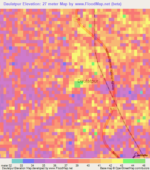 Daulatpur,Pakistan Elevation Map