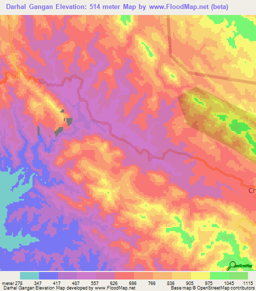 Darhal Gangan,Pakistan Elevation Map