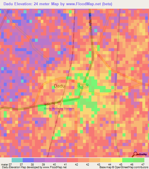 Dadu,Pakistan Elevation Map