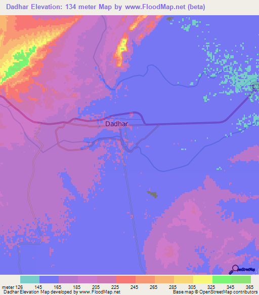 Dadhar,Pakistan Elevation Map