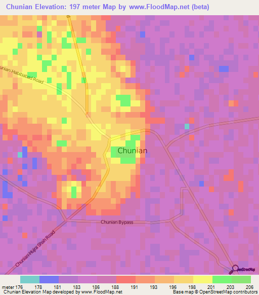 Chunian,Pakistan Elevation Map