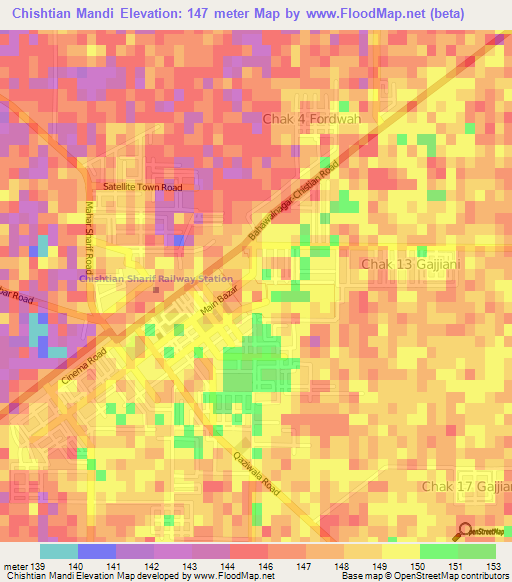 Chishtian Mandi,Pakistan Elevation Map