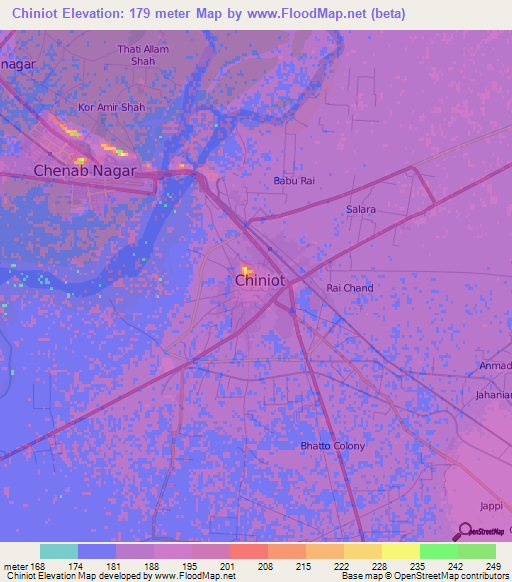 Chiniot,Pakistan Elevation Map